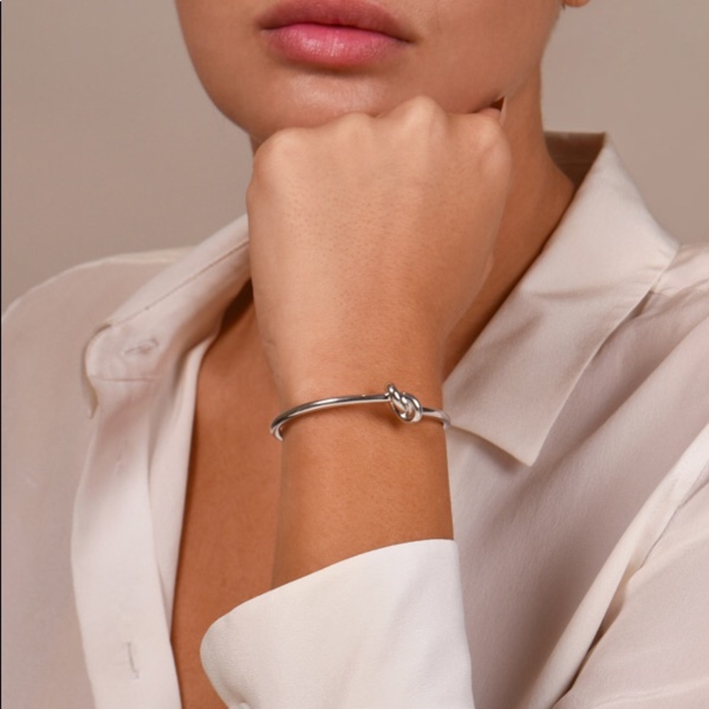 Celine Knot Extra-Thin Bracelet in Brass with Rhodium Finish Silver